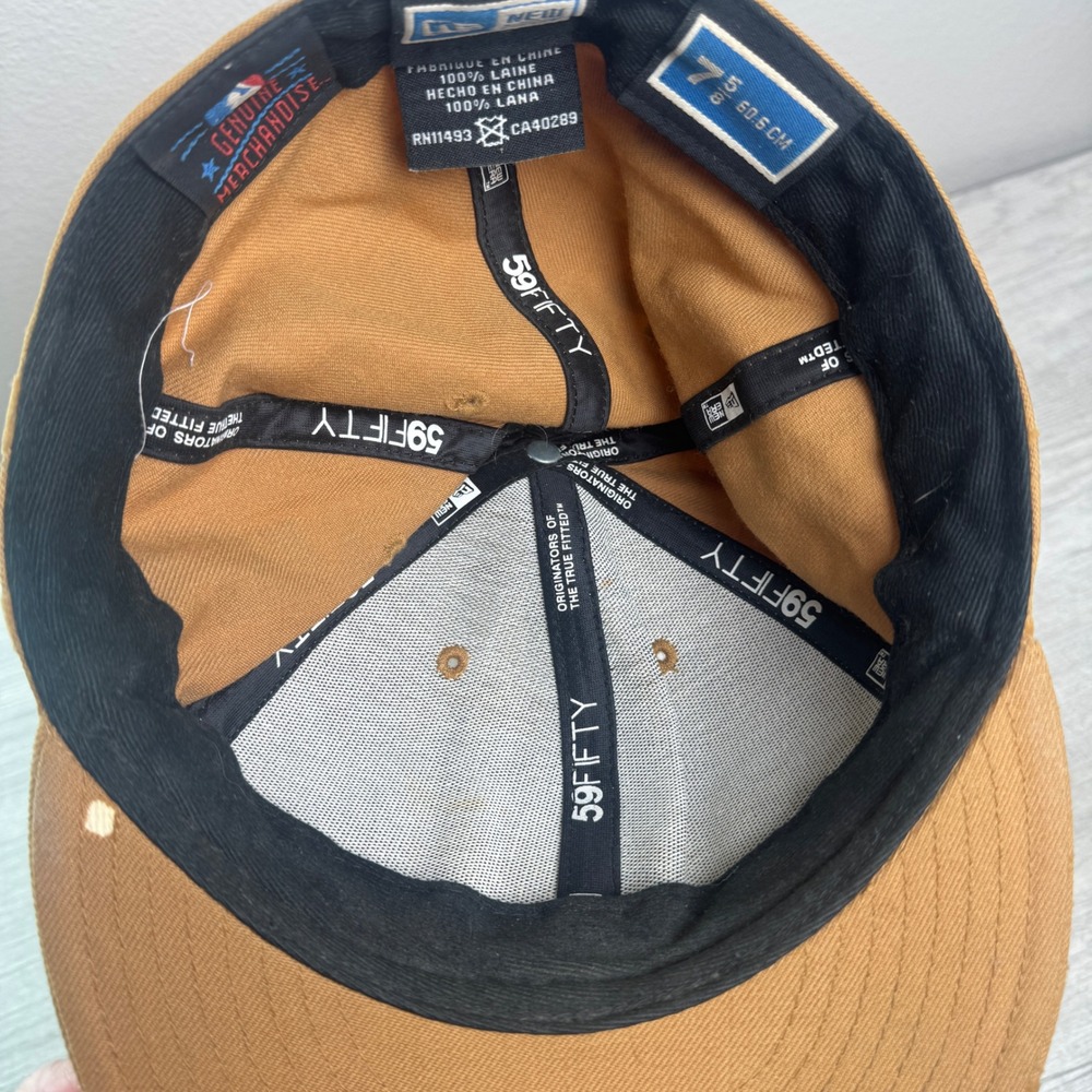 New Era 59FIFTY New York Mets Fitted Hat 7 5/8 Brown MLB All Over Logo Wool Cap - Picture 8 of 10